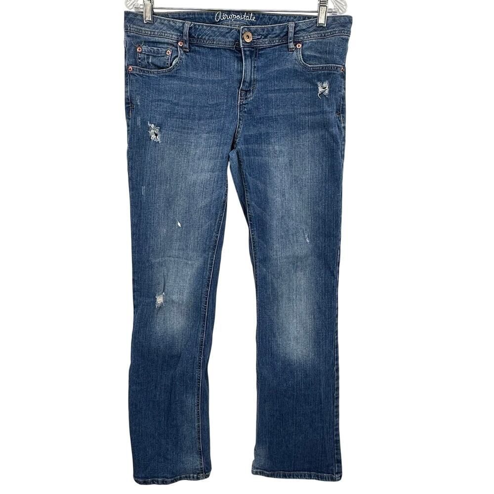 Aeropostale Chelsea Bootcut Jeans Womens Size 12 Distressed Blue Denim Mid Rise